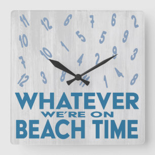 Lustik Rustic Wood Beach Time Fyrkantig Klocka