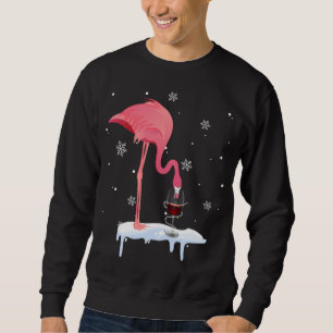 Lustiny Flamingo Drinking Vin på julen Julafton Pa Lång Ärmad Tröja