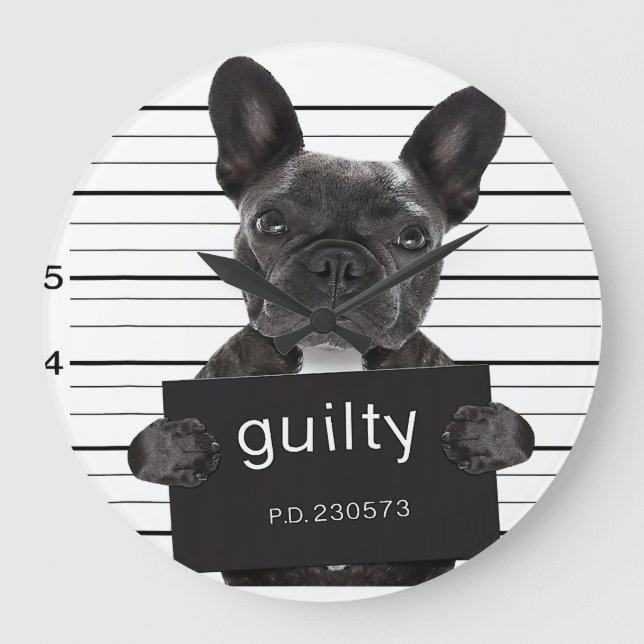 Lustiny Fransk Bulldog Jail Mugshot Bad Hund Crimi Stor Klocka (Framsida)