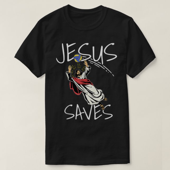 Lustiny Jesus Saves Volleyball Gift Shirt Volleyba T Shirt (Design framsida)