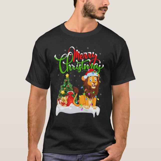 Lustiny Lejon Animal Lover Julafton Lighting Lejon T Shirt (Framsida)