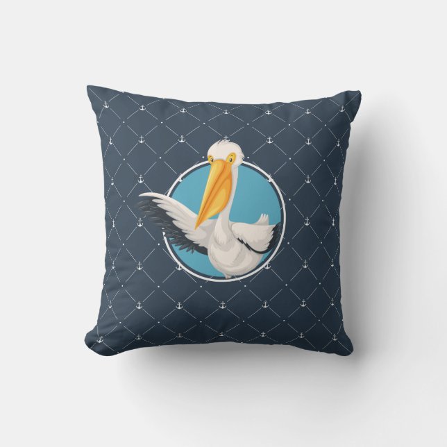 Lustiny Wave Pelican Navy Mönster Kudde (Framsida)
