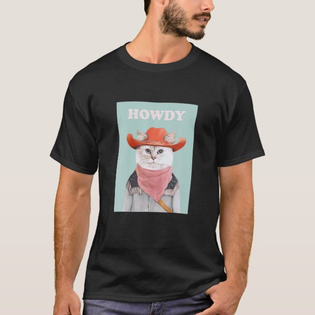Lustiny Western Howdy Rodeo Cat Cowboy T Shirt (Framsida)