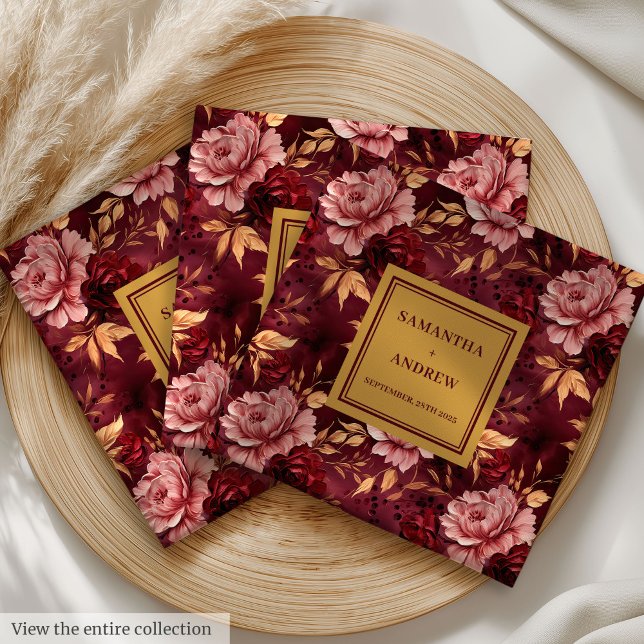 Luta burgundy  Guld Bröllop-dagslöjor Pappersservett (Lovely Burgundy Blush Gold Wedding Dinner Napkins)