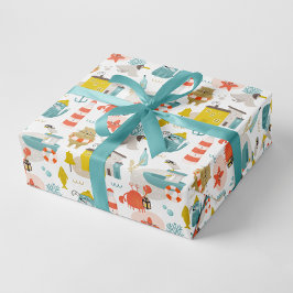 Luta roliga nautiska djur. Havsungar mönster Presentpapper