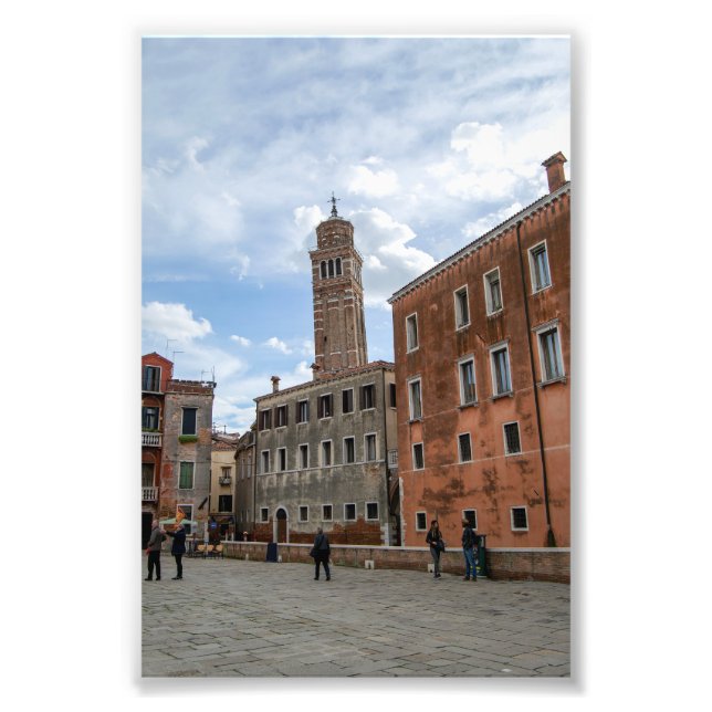 Lutande klocktorn till Santo Stefano Venedig Itali Fototryck (Framsidan)