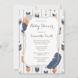 Lutande luddpilar Baby Shower Navy Orange Inbjudningar