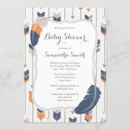 Lutande luddpilar Baby Shower Navy Orange Inbjudningar