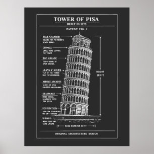 Lutande Pisa Torn Blueprint Konst Poster