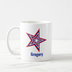 Lutande röd vit och blå patriotisk USA-stjärna Kaffemugg