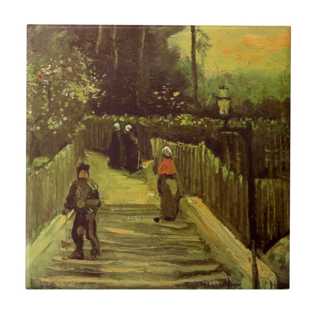 Lutande stig i Montmartre av Vincent van Gogh Kakelplatta (Framsidan)