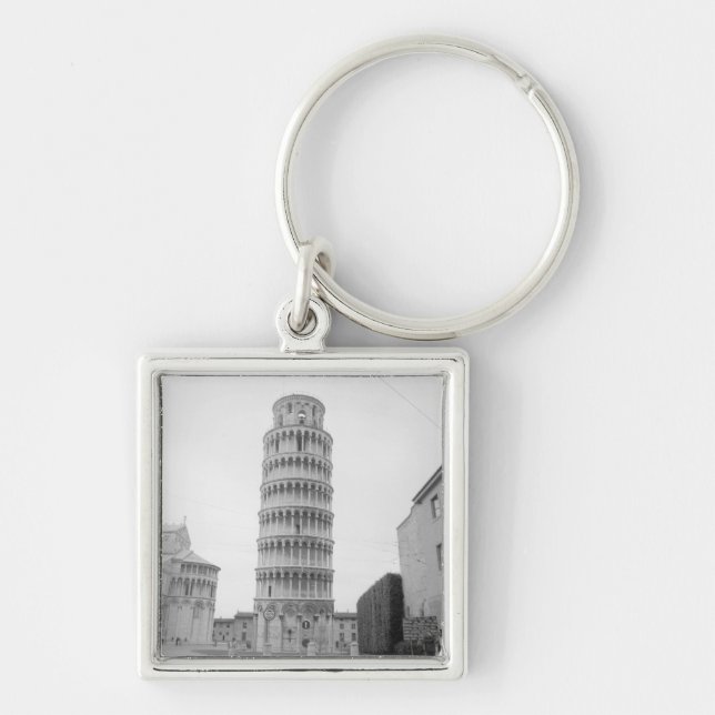 Lutande torn av Pisa Fyrkantig Silverfärgad Nyckelring (Framsidan)