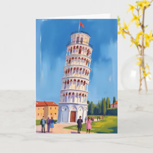 Lutande torn i Pisa Italien Målning Kort