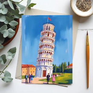 Lutande torn i Pisa Italien Målning Vykort