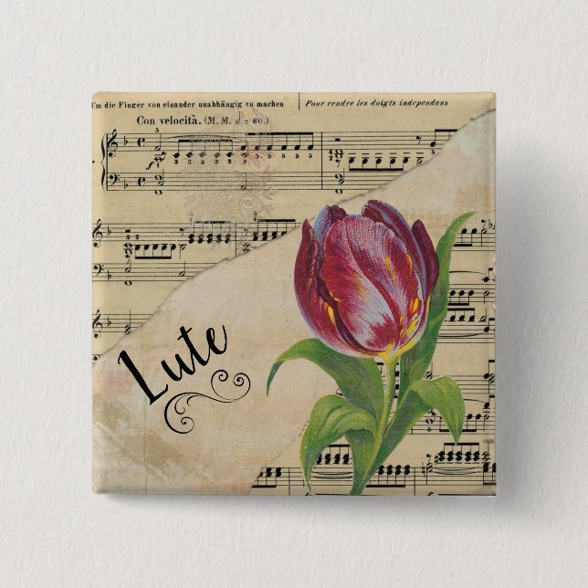 Lute Elegant Tulip Vintage Lakan Music Knapp (Framsida)