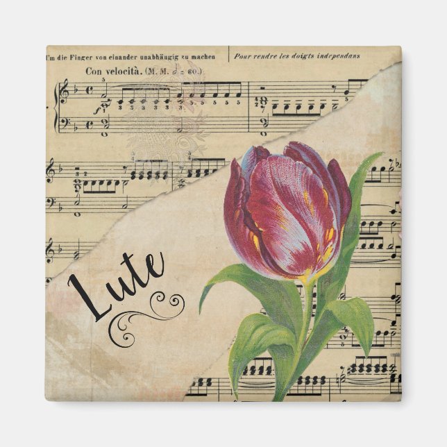Lute Elegant Tulip Vintage Lakan Music Magnet (Framsidan)