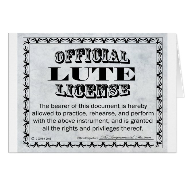 Lute Licence Hälsningskort (Framsidan Horizontal)
