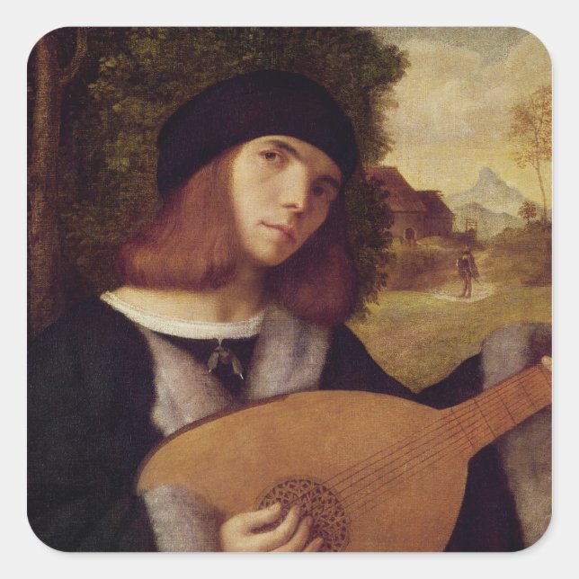 Lute Player Fyrkantigt Klistermärke (Framsida)