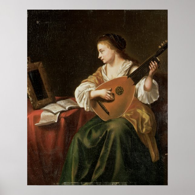 Lute Player (olja på panelen) Poster (Framsidan)