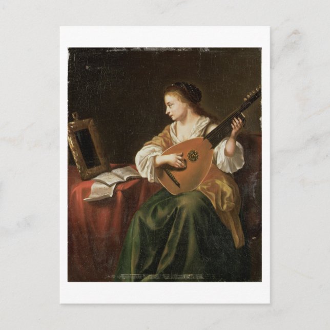 Lute Player (olja på panelen) Vykort (Framsida)