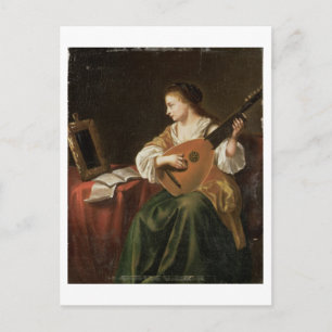 Lute Player (olja på panelen) Vykort