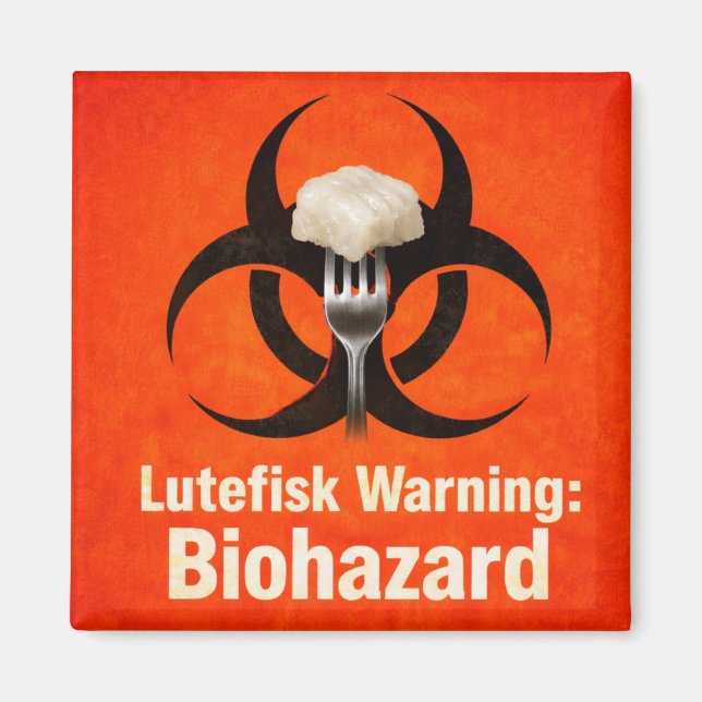 Lutefisk Warning: Biohazard – Funny Scandinavian Magnet (Framsidan)