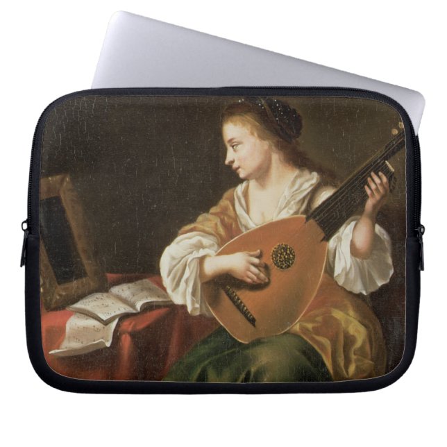 Lutespelare (olja på panel) laptop sleeve (Framsidan)