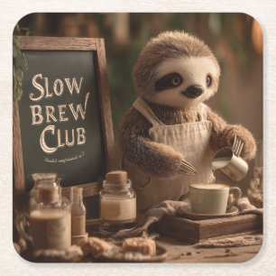 Lutfattig barista "Slow Brew Club" kafé illustrati Underlägg Papper Kvadrat