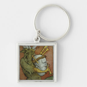 Luther som djävulen säckpipa, c.1535 fyrkantig silverfärgad nyckelring