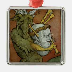 Luther som djävulen säckpipa, c.1535 julgransprydnad metall