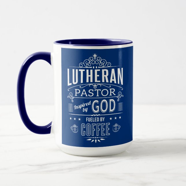 Lutheran Pastor, inspirerad av Gud och kaffe Mugg (Vänster)