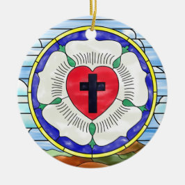 Lutherros Färgat Glasfönster Julgransprydnad Keramik