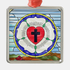 Lutherros Färgat Glasfönster Julgransprydnad Metall