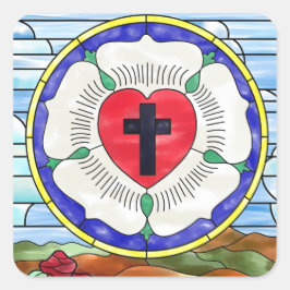 Lutherros Fönster med glasmålning Fyrkantigt Klistermärke