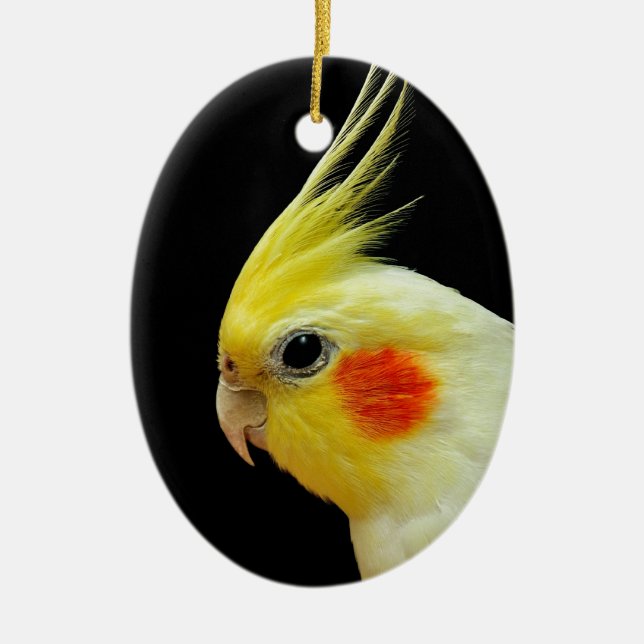 Lutino Cockatiel Julgransprydnad Keramik (Framsidan)