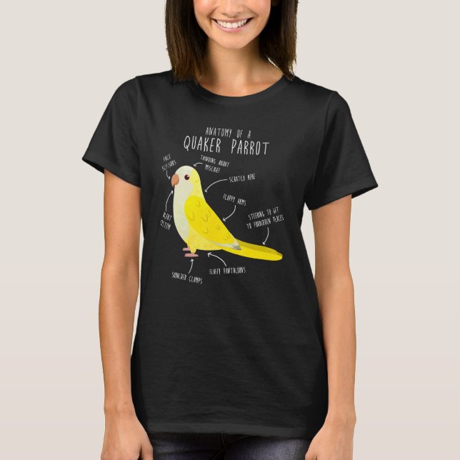 Lutino Quaker Parrot Anatomy Cute Pet Parrot Bird T Shirt (Framsida)