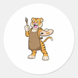 Lutning vid målning med färg och pensel runt klistermärke