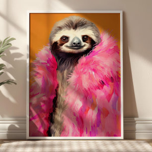 Luttrad i rosa päls funky djurmode konst poster