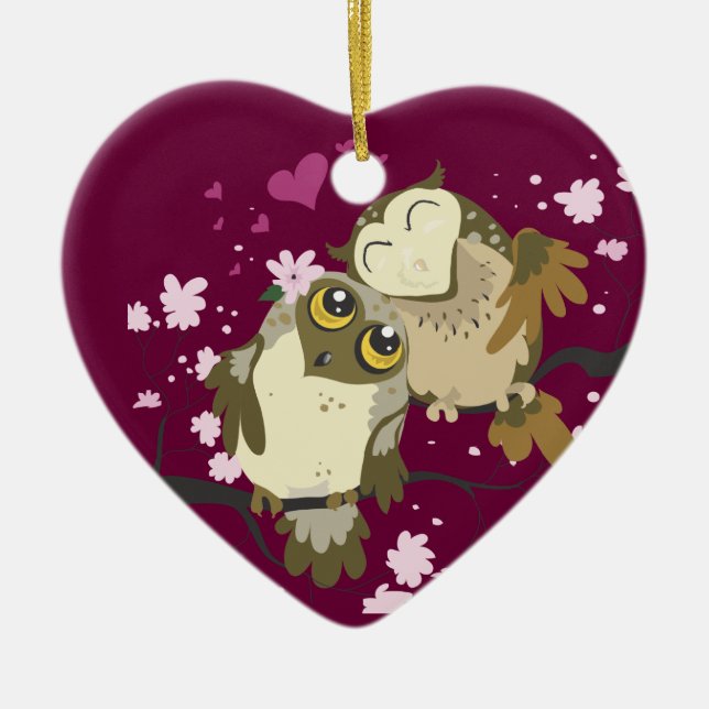 Luv Birds~owl prydnadar Julgransprydnad Keramik (Framsidan)