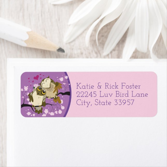 Luv Birds Uggla Burbs of a Feather Forever Returadress Etikett (Insitu)