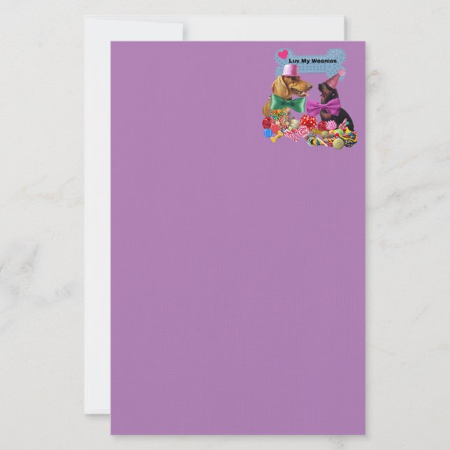 Luv My Weenies Lila Stationery Brevpapper (Framsida)