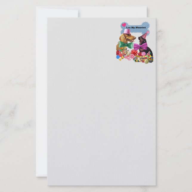 Luv My Weenies Matching Grått Stationery Brevpapper (Framsida)