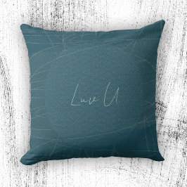 Luv U - Blå Trendig Modern Kladdiga Linjer Kudde