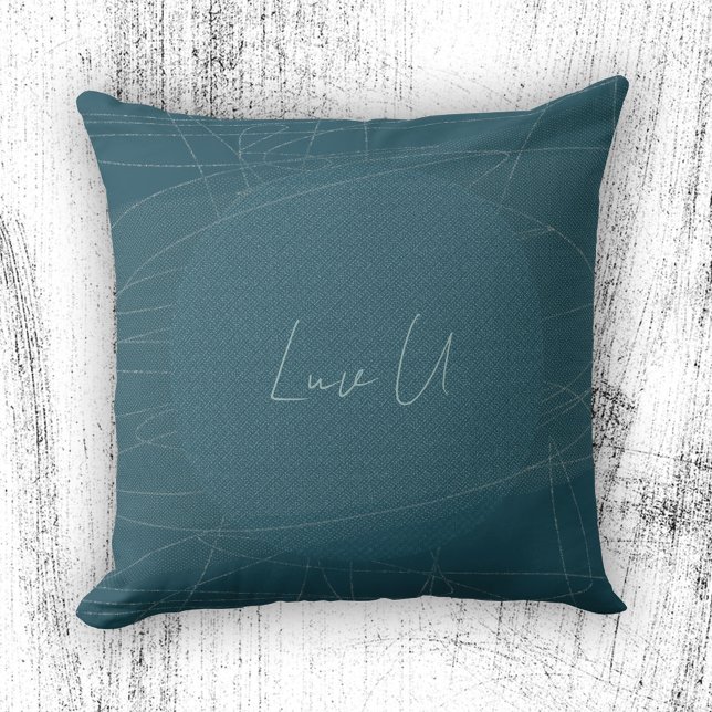 Luv U - Blå Trendig Modern Kladdiga Linjer Kudde (Luv U - Blue Trendy Modern Scribbled Lines Throw Pillow ©Susanne Sachers - Sunny Mind Design)