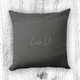 Luv U - Grå Modern Trendig Kladdiga Linjer Kudde