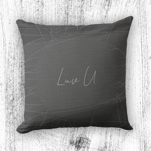 Luv U - Grå Modern Trendig Kladdiga Linjer Kudde (Luv U - Gray Trendy Modern Scribbled Lines Throw Pillow ©Susanne Sachers - Sunny Mind Design)