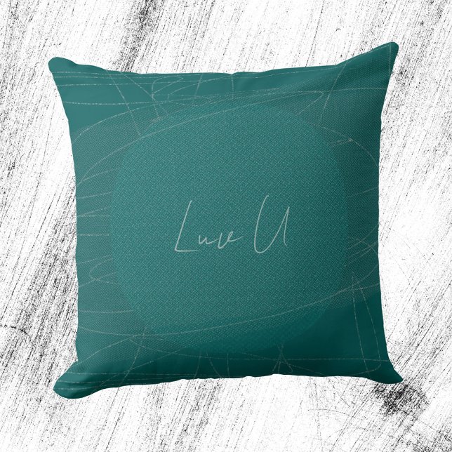 Luv U - Grönt Trendig Modern Scribered Linjer Kudde (Luv U - Green Trendy Modern Scribbled Lines Throw Pillow ©Susanne Sachers - Sunny Mind Design)