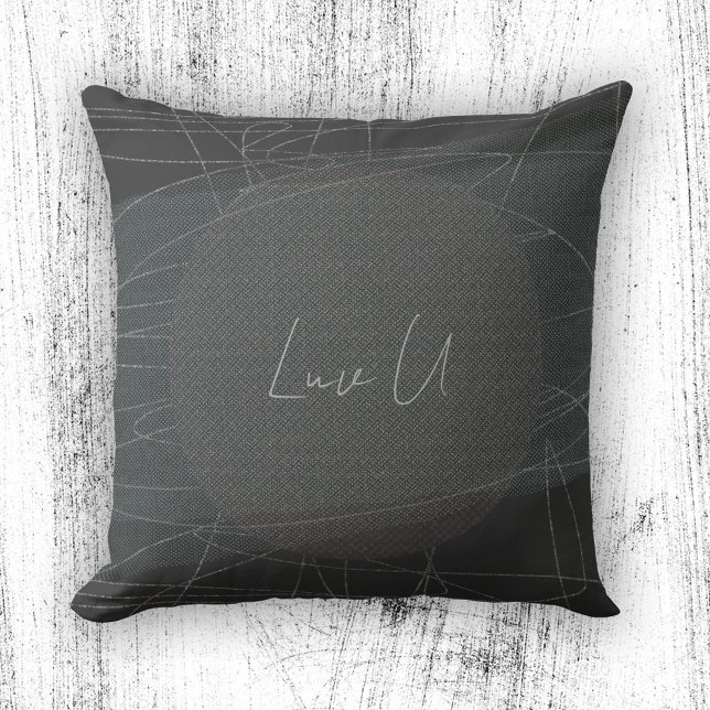 Luv U - Kaffe Trendig Modern Kladdiga Linjer Kudde (Luv U - Coffee Trendy Modern Scribbled Lines Throw Pillow ©Susanne Sachers - Sunny Mind Design)