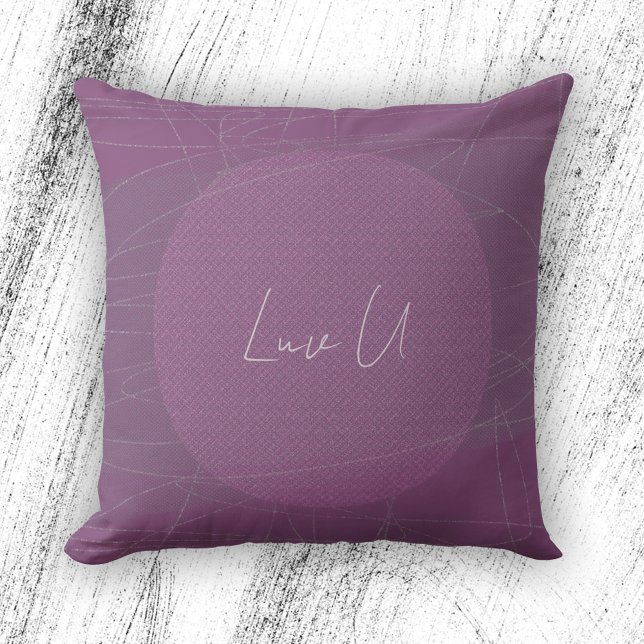 Luv U - Violetta Moderna Kluddiga Linjer Kudde (Luv U - Violet Trendy Modern Scribbled Lines Throw Pillow ©Susanne Sachers - Sunny Mind Design)
