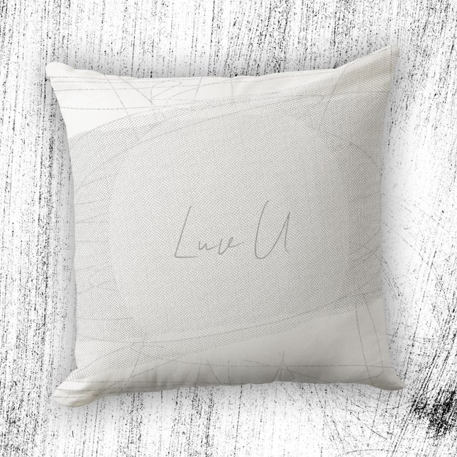 Luv U - Vita Moderna Kladdiga Linjer Kudde (Luv U - White Trendy Modern Scribbled Lines Throw Pillow ©Susanne Sachers - Sunny Mind)